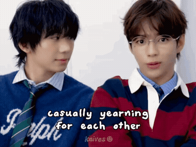Two Boys In Sweaters And Ties Casually Yearning For Each Other GIF
