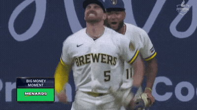 Two Brewers Baseball Players Celebrate Big Money Moment GIF