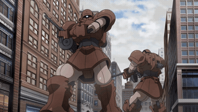 Two Brown Robots Standing In Front Of A.C. Sign GIF