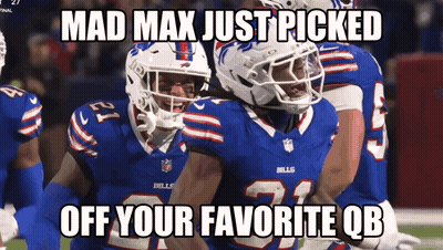Two Buffalo Bills Players Standing On Field GIF