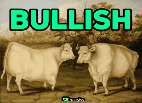 Two Bulls Are Standing Next To Each Other And The Word Bullish Is Above Them GIF