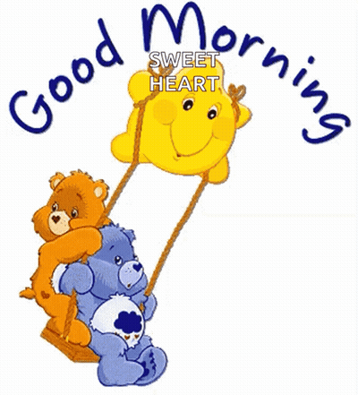 Two Care Bears Are Sitting On A Swing With The Words Good Morning Sweet Heart GIF
