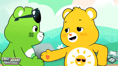 Two Care Bears Are Standing Next To Each Other With The Words Care Bears Jungle Magic On The Bottom GIF