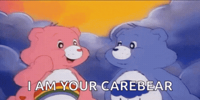 Two Care Bears In Clouds Saying I Am Your Carebear GIF