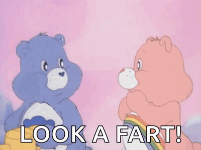 Two Care Bears Saying Look A Fart GIF