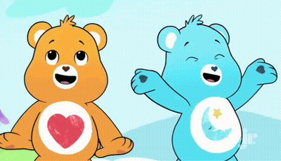Two Care Bears Standing Next To Each Other GIF