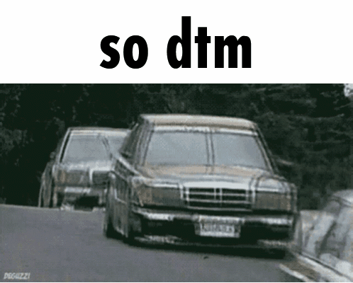 Two Cars Are Driving Down A Road With The Words So Dtm Written Above Them GIF
