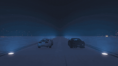 Two Cars Driving At Night With AA License Plate GIF