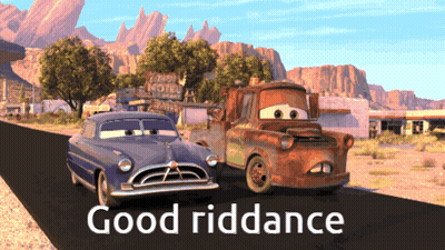 Two Cars On Road With Good Riddance GIF