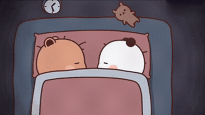 Two Cartoon Animals Are Sleeping In A Bed With A Clock In The Background GIF