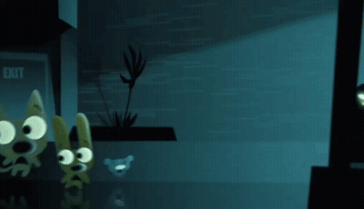 Two Cartoon Animals Are Standing In Front Of A Sign That Says Tie Sale GIF