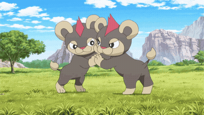 Two Cartoon Animals Hugging in Grassy Field