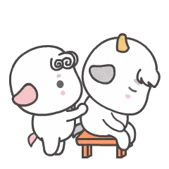 Two Cartoon Animals Sitting On Stool Sticker