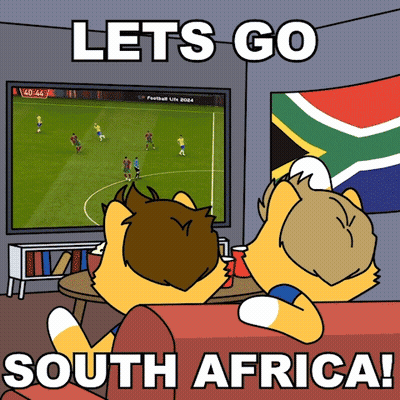Two Cartoon Animals Watching Soccer Lets Go South Africa GIF