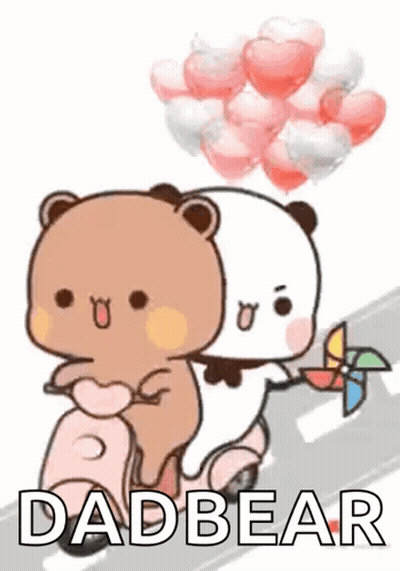 Two Cartoon Bears Are Riding A Scooter With Balloons And A Pinwheel . GIF