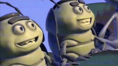 Two Cartoon Bees Are Sitting Next To Each Other On A Green Surface And Smiling . GIF