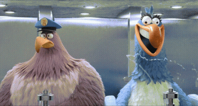 Two Cartoon Birds One Wearing Hat With Letter A GIF