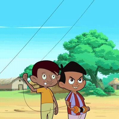 Two Cartoon Boys Are Standing Next To Each Other And One Is Holding A Kite GIF