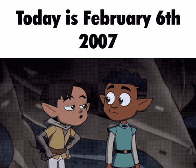 Two Cartoon Boys Are Standing Next To Each Other And The Date Of February 6Th 2007 GIF