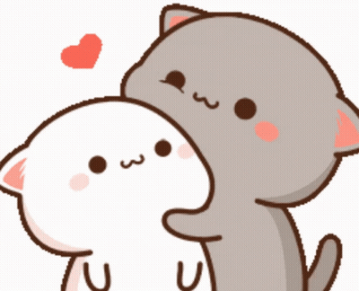 Two Cartoon Cats Are Hugging Each Other With A Heart In The Background GIF