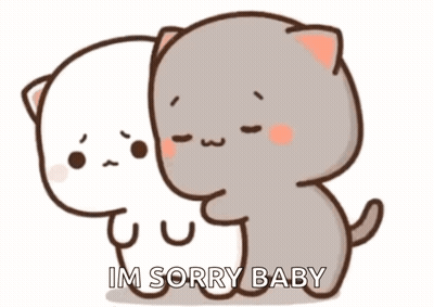 Two Cartoon Cats Are Hugging Each Other With The Words `` Im Sorry Baby '' Below Them . GIF