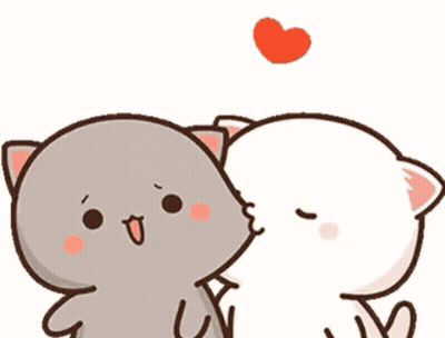 Two Cartoon Cats Are Kissing Each Other With A Heart Flying In The Air . GIF