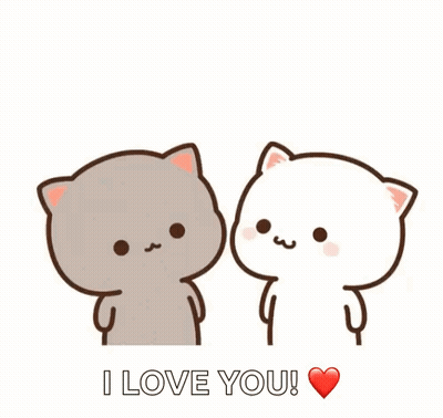 Two Cartoon Cats Are Kissing Each Other With A Heart In The Background . GIF