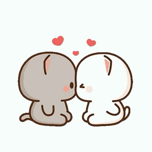 Kissing Cartoon Cats With Hearts From Noses GIF