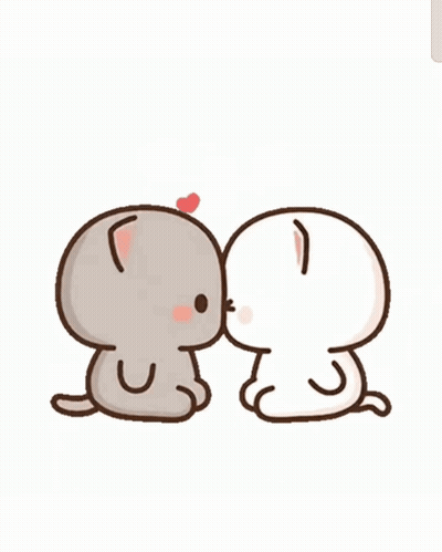 Two Cartoon Cats Are Kissing Each Other With Hearts In The Background GIF