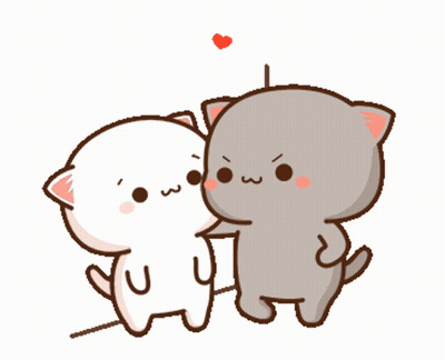 Two Cartoon Cats Are Kissing With A Heart Above Them GIF