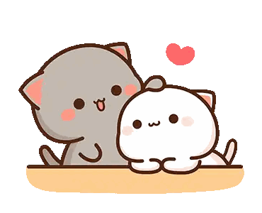 Two Cartoon Cats Are Sitting Next To Each Other On A Table With A Heart In The Background . Sticker