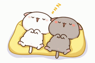 Two Cartoon Cats Are Sleeping On A Yellow Blanket And One Of Them Is Yawning GIF