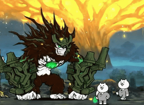 Two Cartoon Cats Are Standing Next To A Monster In A Video Game . GIF