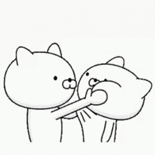 Two Cartoon Cats Are Standing Next To Each Other . GIF