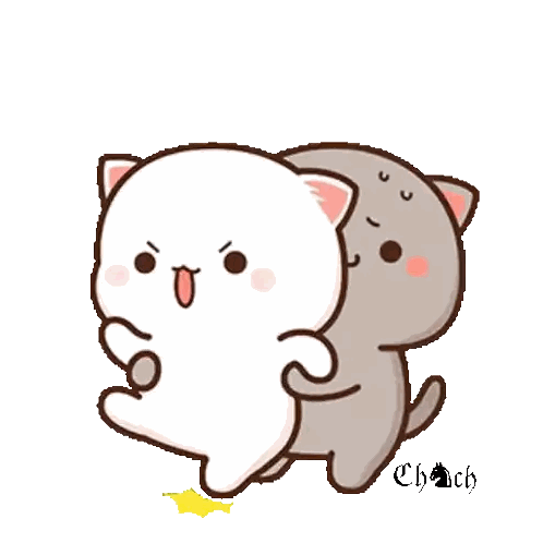 Two Cartoon Cats Are Standing Next To Each Other And Hugging Each Other . Sticker