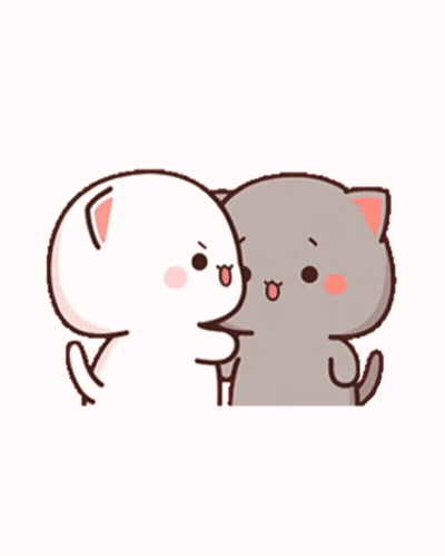 Two Cartoon Cats Are Standing Next To Each Other And Looking At Each Other GIF