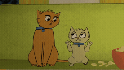 Two Cartoon Cats Are Standing Next To Each Other And One Is Pointing GIF