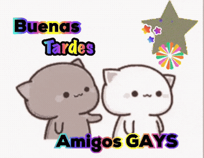 Two Cartoon Cats Are Standing Next To Each Other And The Words Amigos Gays Are On The Bottom Right GIF