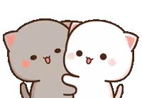 Two Cartoon Cats Hugging And Looking Sticker