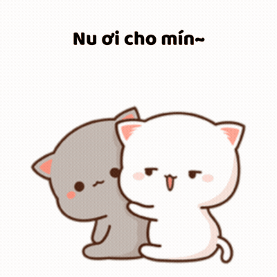 Two Cartoon Cats Hugging Each Other With The Words Nu Oi Cho Min GIF