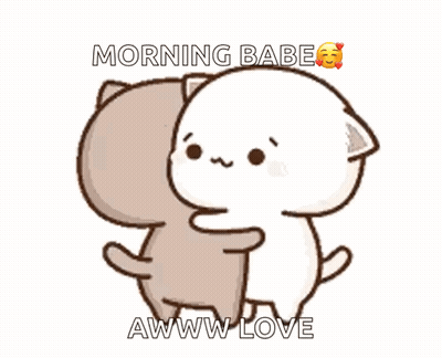 Two Cartoon Cats Hugging Morning Babe Aww Love GIF