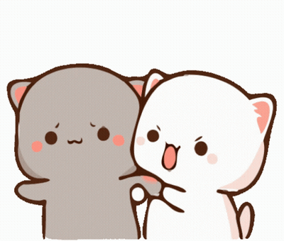 Two Cartoon Cats Hugging One Angry GIF