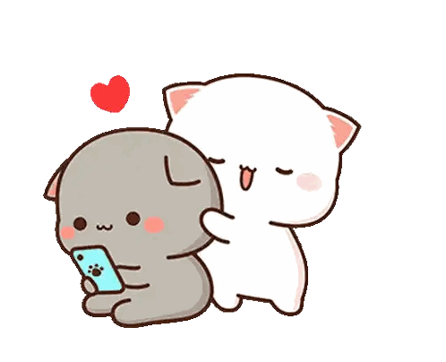 Two Cartoon Cats Hugging One Holding Phone Sticker