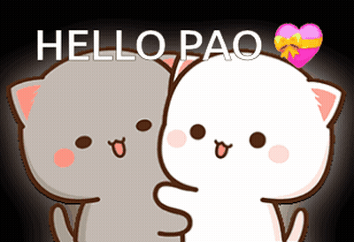 Two Cartoon Cats Hugging Saying Hello Pao GIF