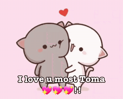 Two Cartoon Cats Hugging Saying I Love U Most Toma GIF