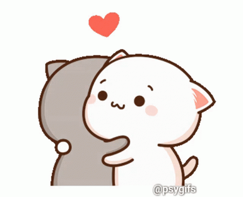 Two Cartoon Cats Hugging With A Heart Above Them GIF
