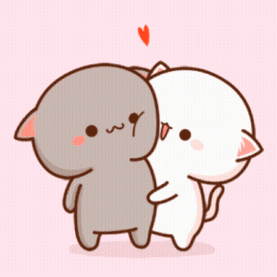 Two Cartoon Cats Hugging With Heart Above GIF