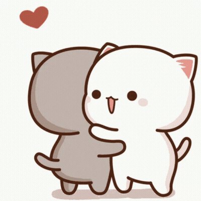 Two Cartoon Cats Hugging With Heart GIF