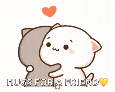 Two Cartoon Cats Hugging With Words Hugs For A Friend GIF