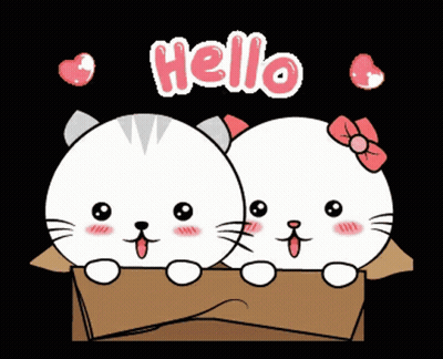 Two Cartoon Cats In Cardboard Box Saying Hello GIF